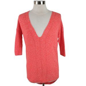 Express Women's XS Pullover Sweater  Red 3/4 Sleeve V Neck Curved Hem
